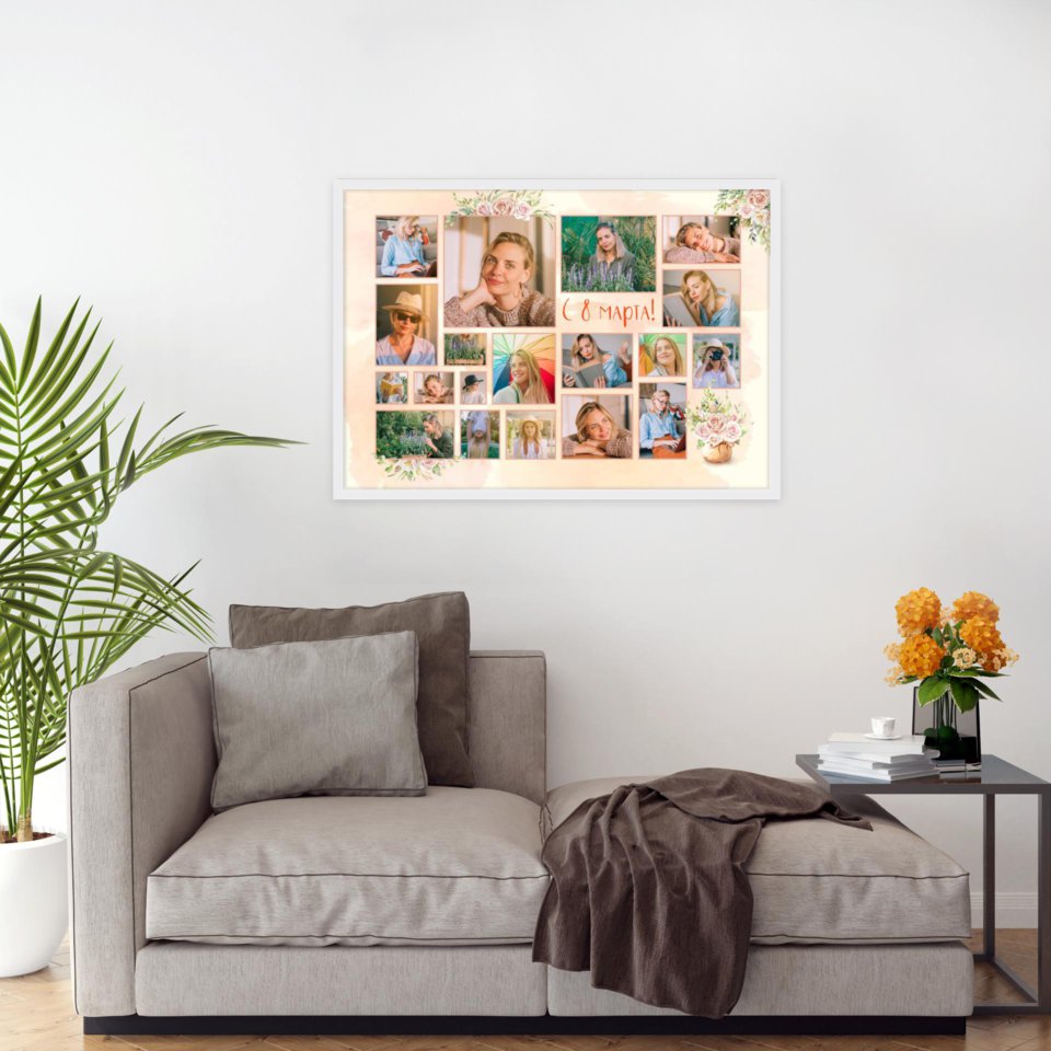 Печать горизонтального коллажа 87х62 в белой рамке