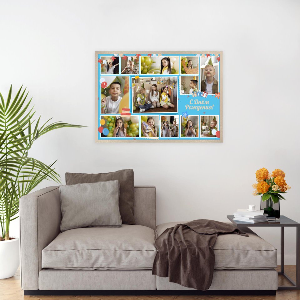 Печать горизонтального коллажа 87х62 в бежево-золотистой рамке