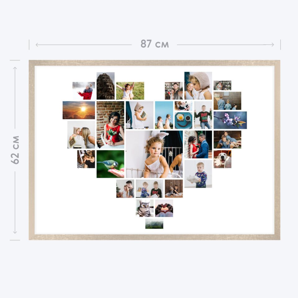Печать горизонтального коллажа 87х62 в бежево-золотистой рамке