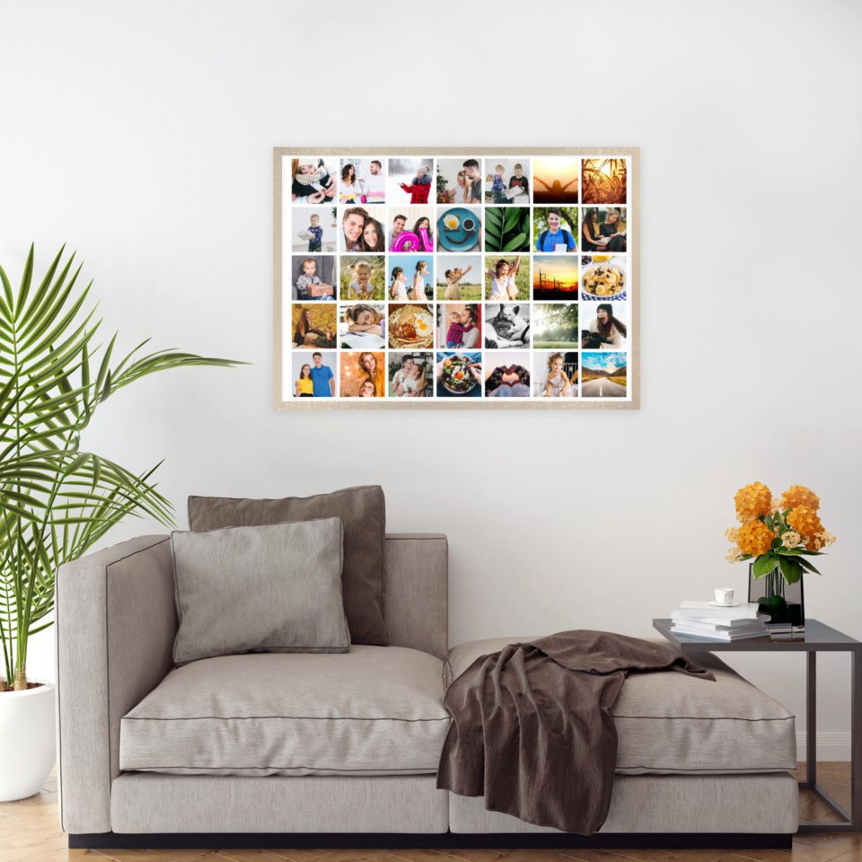 Печать горизонтального коллажа 87х62 в бежево-золотистой рамке