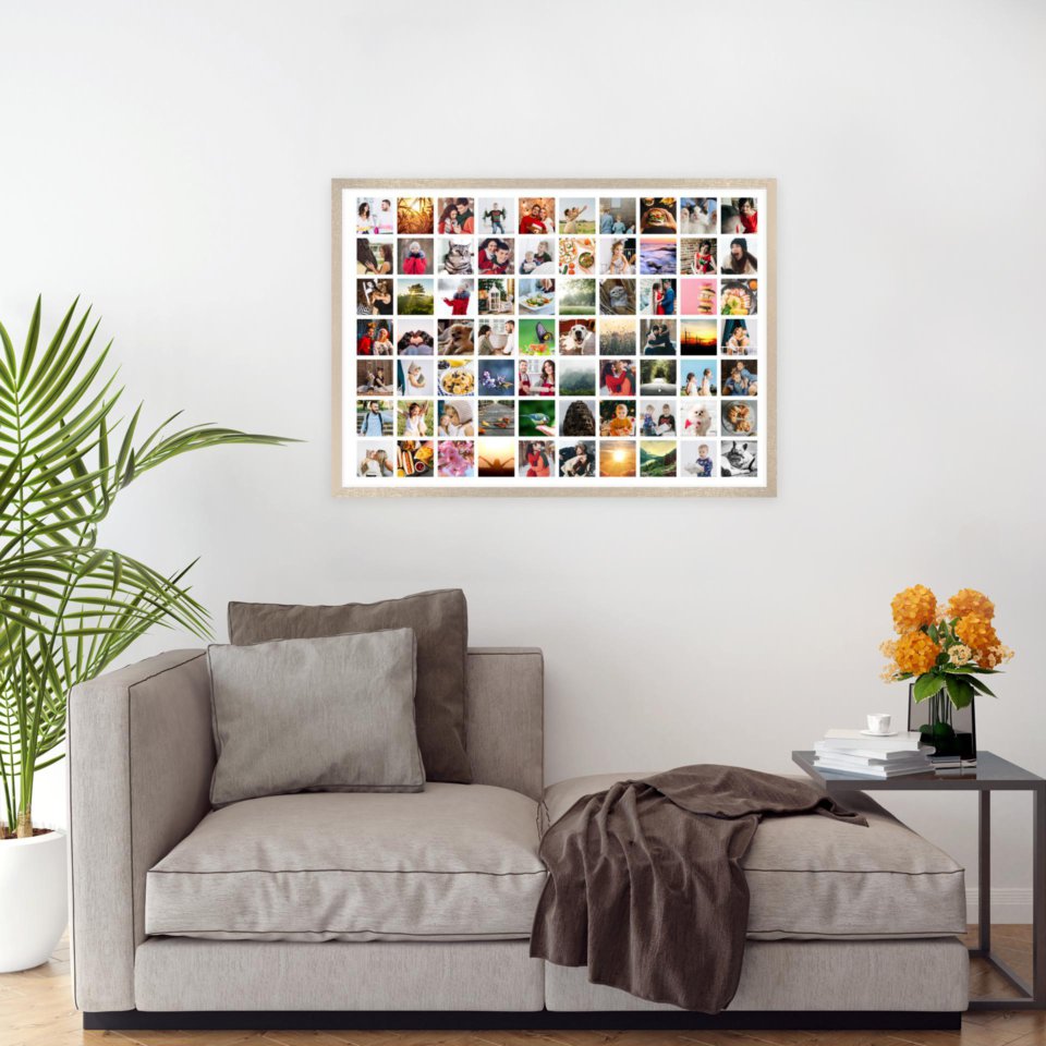 Печать горизонтального коллажа 87х62 в бежево-золотистой рамке