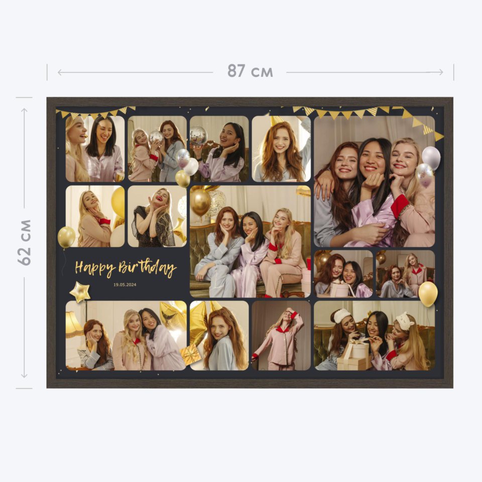 Печать горизонтального коллажа 87х62 в рамке цвета венге