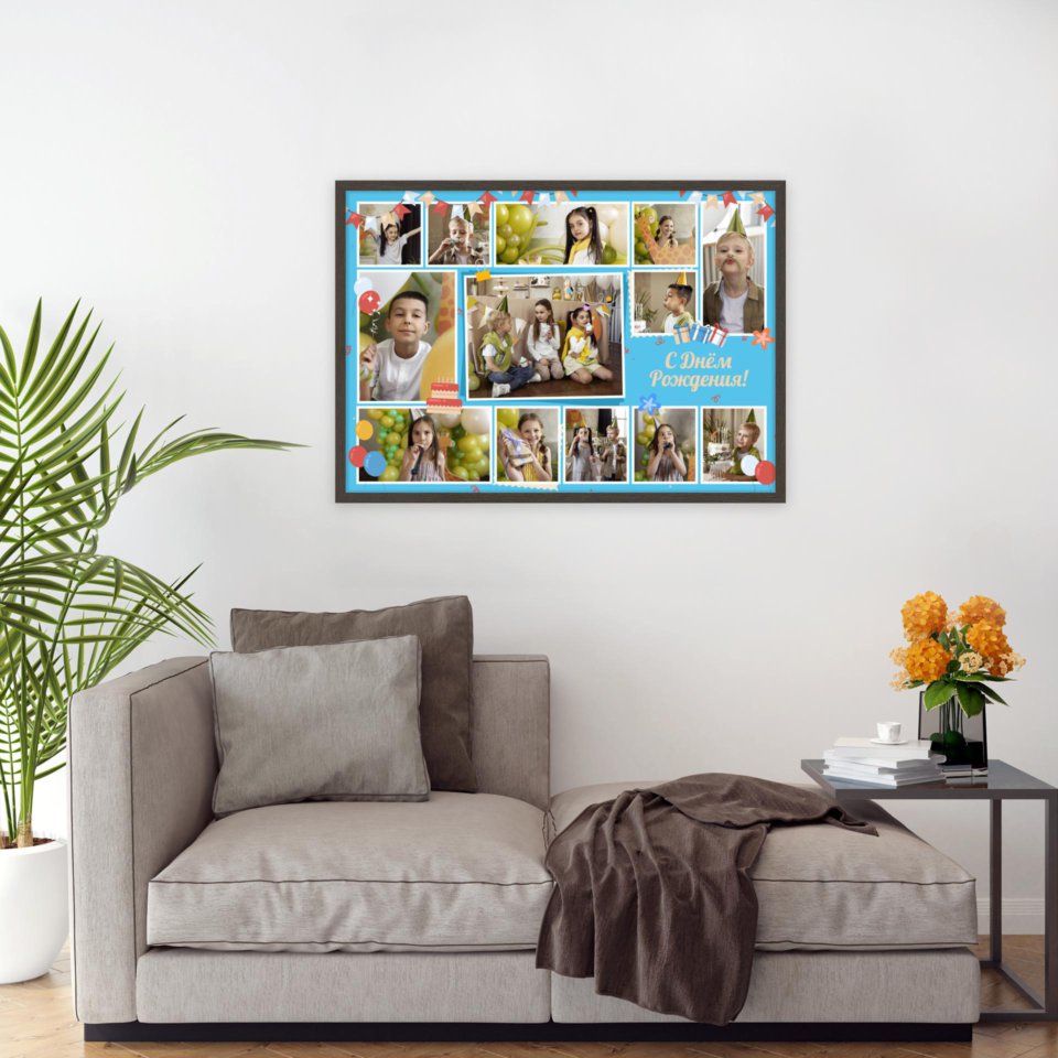 Печать горизонтального коллажа 87х62 в рамке цвета венге