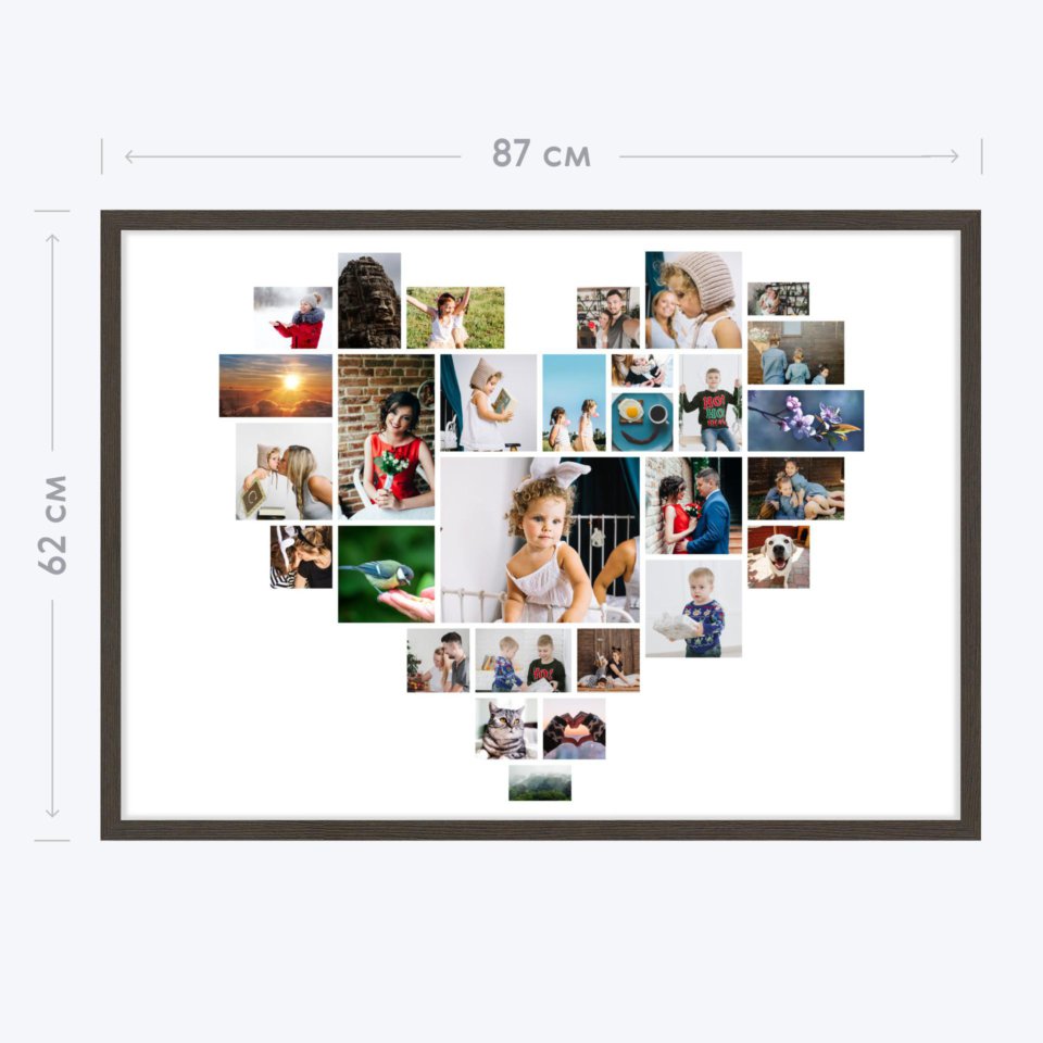 Печать горизонтального коллажа 87х62 в рамке цвета венге