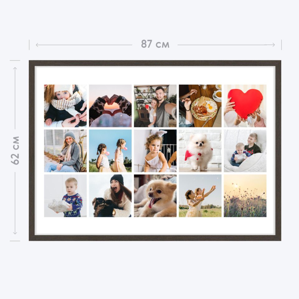 Печать горизонтального коллажа 87х62 в рамке цвета венге