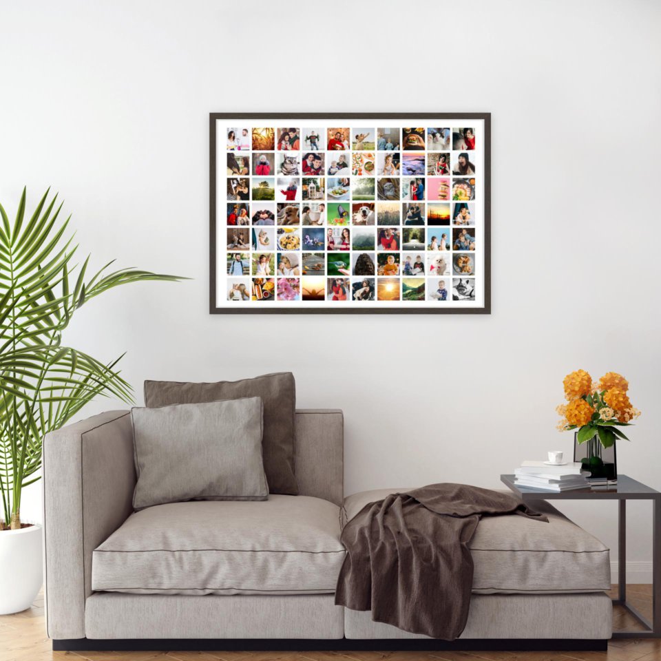 Печать горизонтального коллажа 87х62 в рамке цвета венге