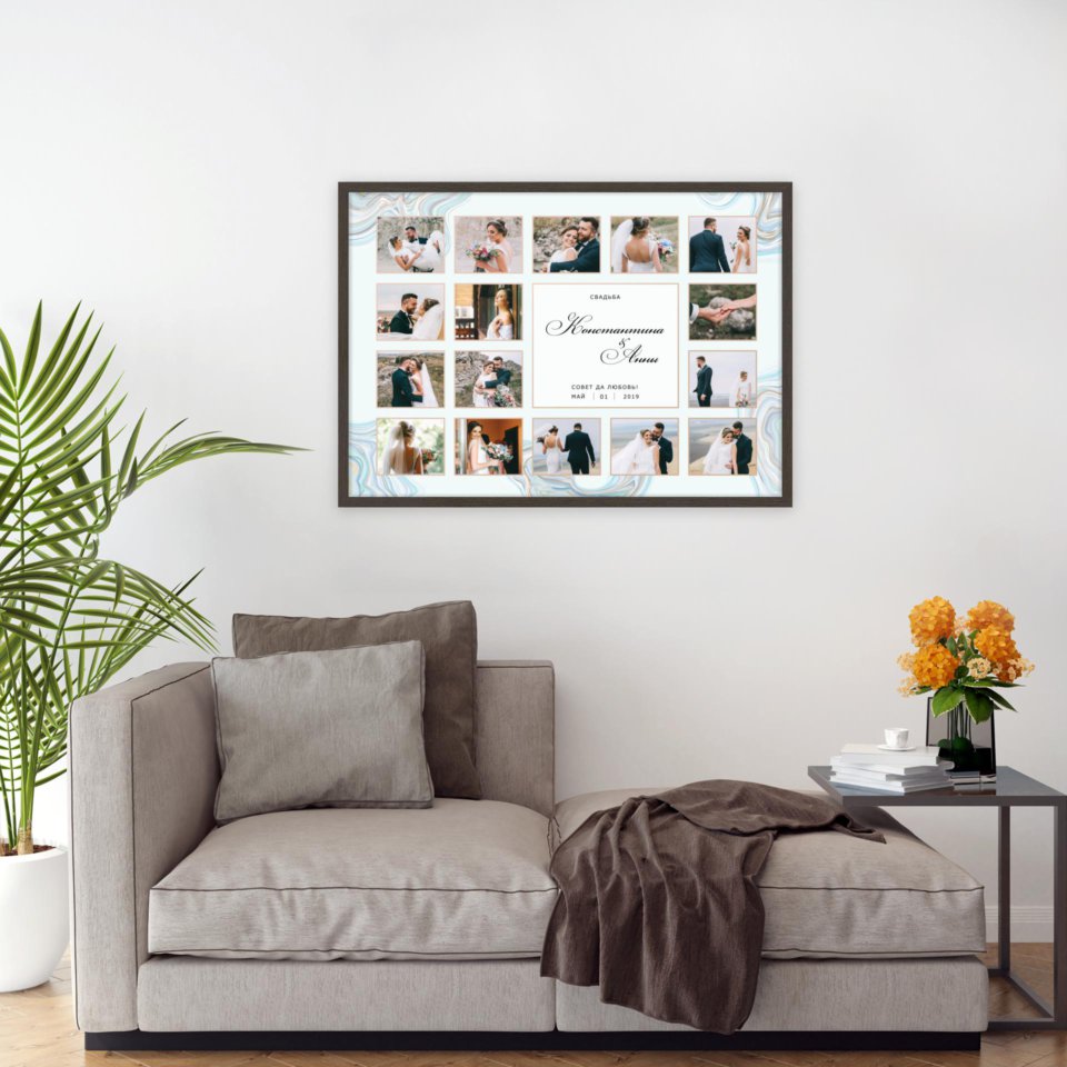 Печать горизонтального коллажа 87х62 в рамке цвета венге