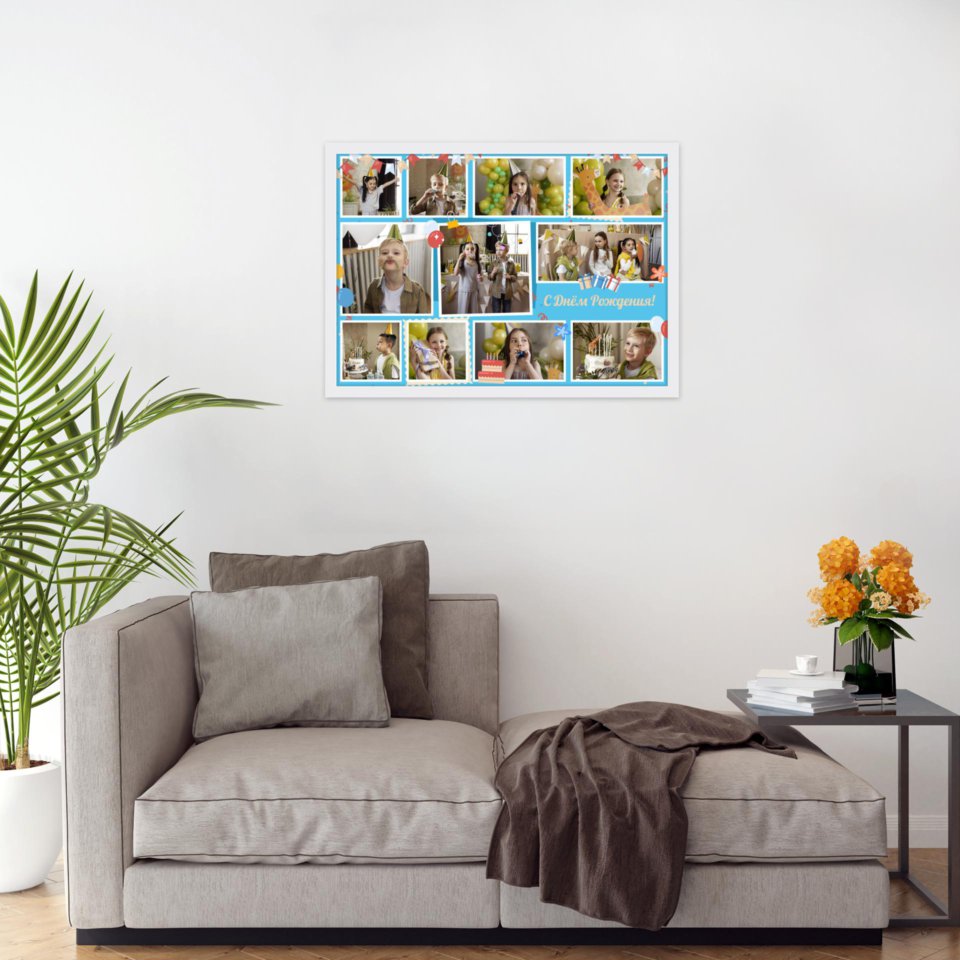 Печать горизонтального коллажа 60х42 в белой рамке