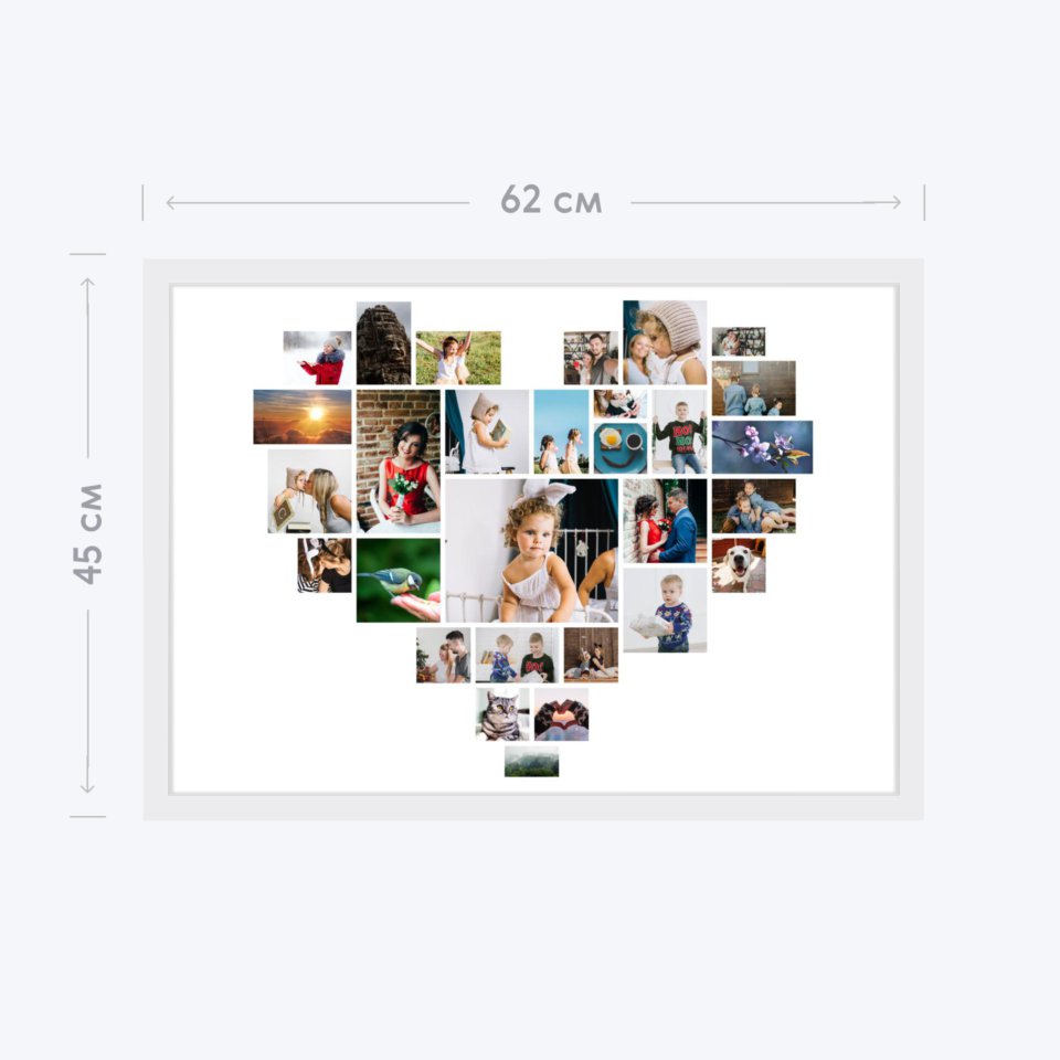 Печать горизонтального коллажа 60х42 в белой рамке