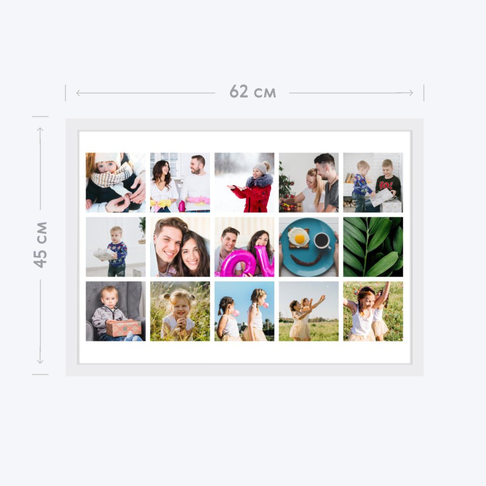 Печать горизонтального коллажа 60х42 в белой рамке