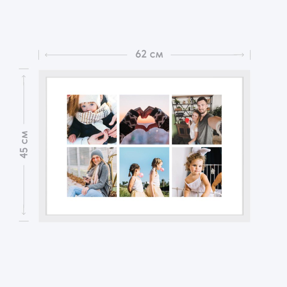 Печать горизонтального коллажа 60х42 в белой рамке