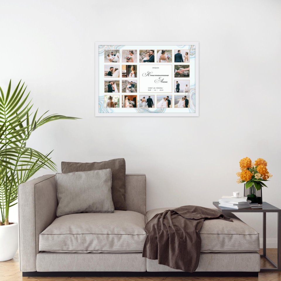 Печать горизонтального коллажа 60х42 в белой рамке