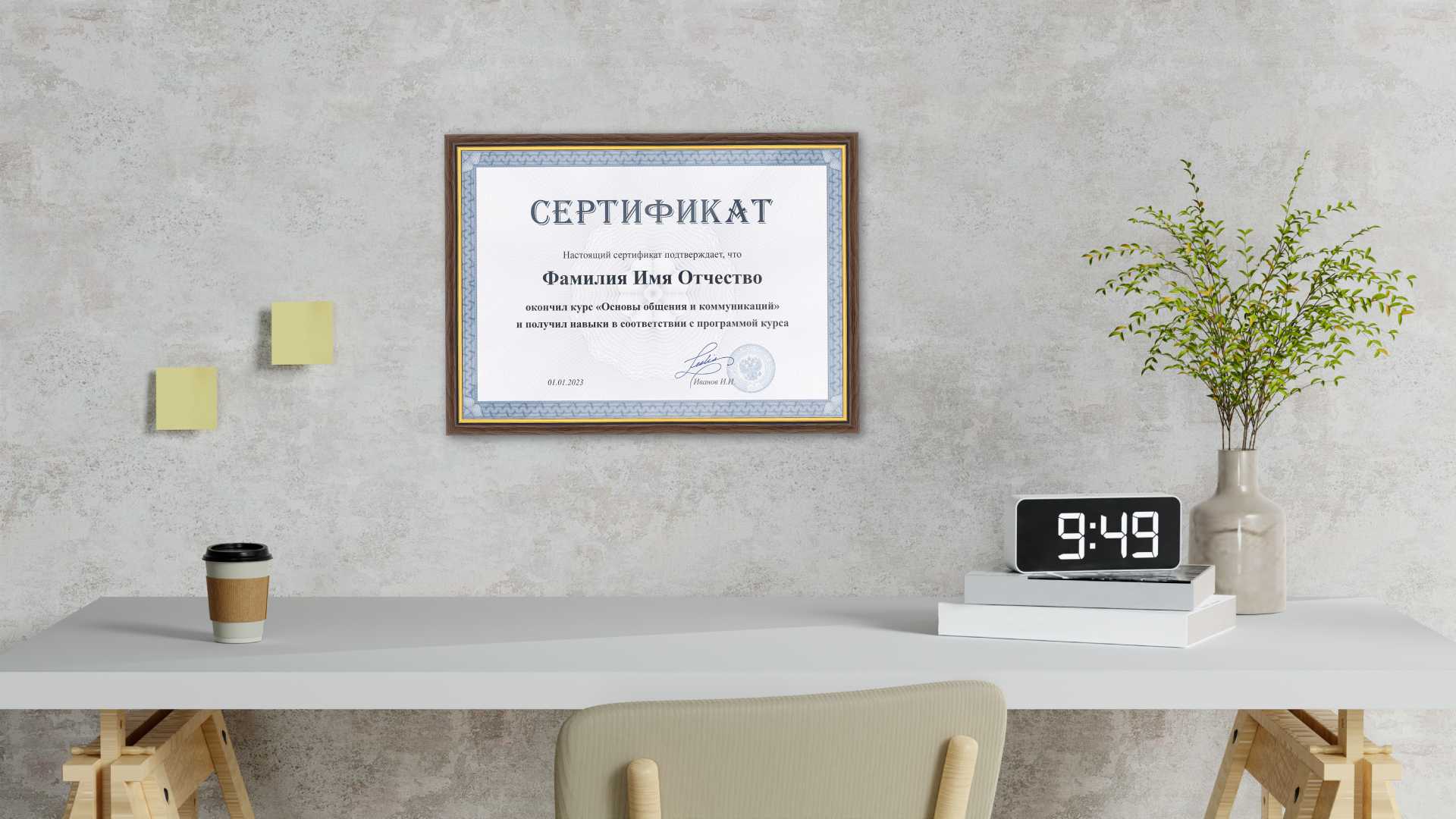 Оформление сертификата в рамку